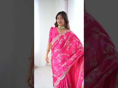 Dark Pink Heavy Japan Satin Silk Saree