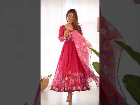Dark Pink Soft Organza Silk Suit