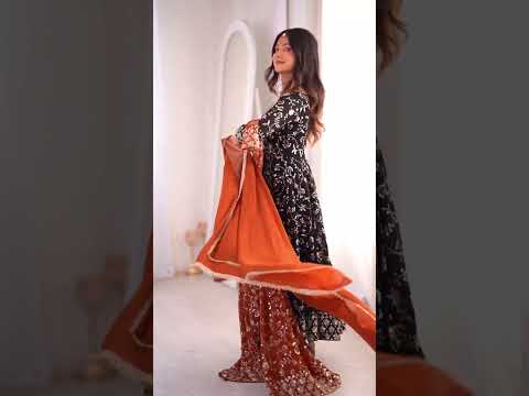 Orange Sequins Embroidered Suit – Anarkali with Pant & Dupatta
