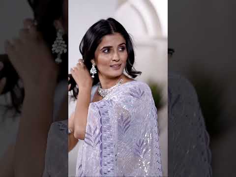 Lavender Thread Embroidered Saree – Tissue Net, Party Wear
