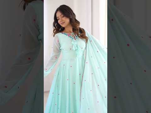 Sky Blue Thread Embroidered Suit – Anarkali with Pant & Dupatta