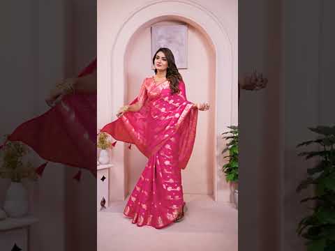Dark Pink Soft Georgette Banarasi Silk Saree