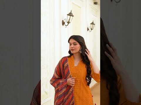 Mustard Yellow Chikankari Work Roman Silk Kurti