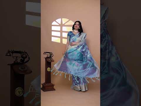 Powder Blue Zari Weaving Saree – Premium Crystal, Festive Wear