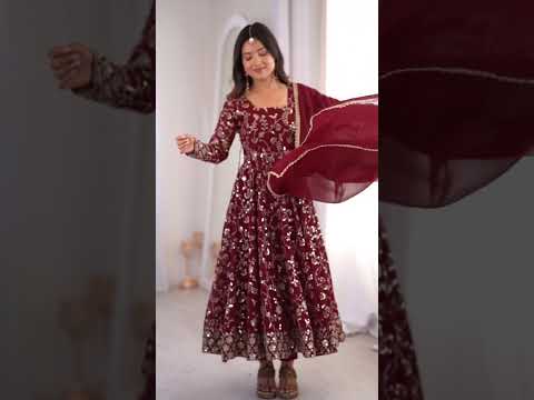 Maroon Sequins Embroidered Suit – Anarkali with Pant & Dupatta