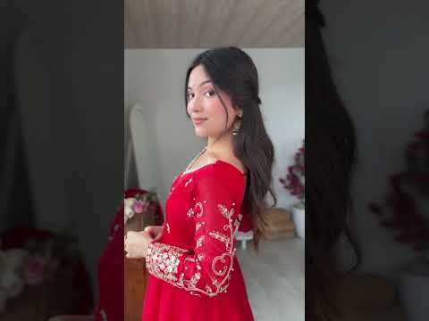 Red Sequins Embroidered Anarkali Suit – Pant Set with Dupatta