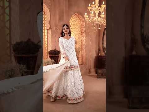 White Sequins Embroidered Suit – Pakistani Style Palazzo Set