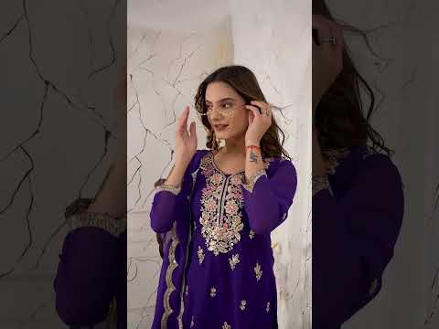 Soft Purple Sequins Embroidered Suit – Faux Georgette, Round Neck, Full Sleeves