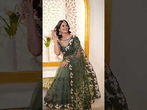Dark Green Thread Embroidered Saree – Butterfly Net, Party Wear