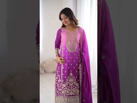 Purple Shaded Chinon Silk Suit