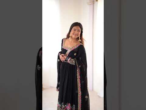 Black Sequins Embroidered Suit – Anarkali Faux Blooming