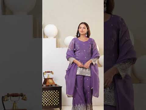Purple Sequins Embroidered Suit – Palazzo Set with Dupatta