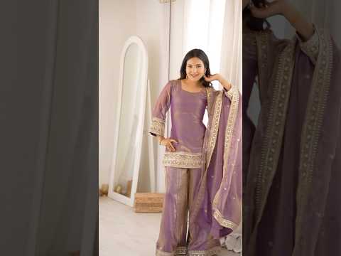 Lavender Pink Sequins Embroidered Suit – Palazzo Set with Dupatta