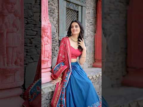 Rama Blue Floral Print Lehenga – Tussar Silk Blend, Foil Work, Navratri & Festive Wear