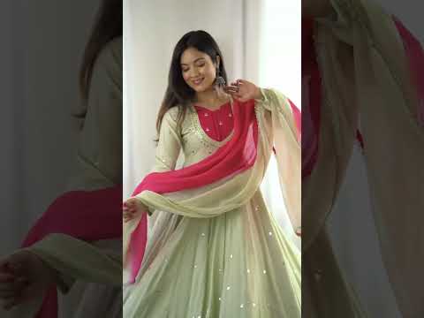 Light Pista Green Sequins Embroidered Anarkali Suit – Pant Set with Dupatta