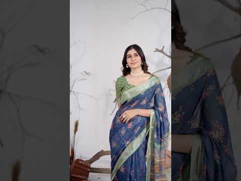 Navy Blue Linen Cotton Saree
