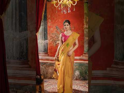 Mustard Yellow Jacquard Weaving Saree – Khadi Cotton Festive Wear