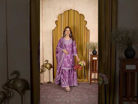 Purple Sequins Embroidered Suit – Sharara Set with Dupatta
