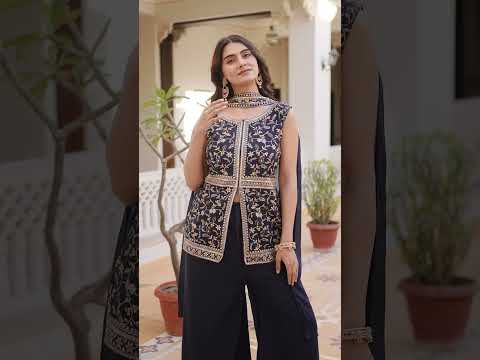 Navy Blue Star Georgette Suit