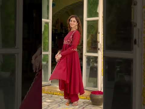 Maroon Embroidered Kurti – Georgette Anarkali Set with Straight Pant & Dupatta