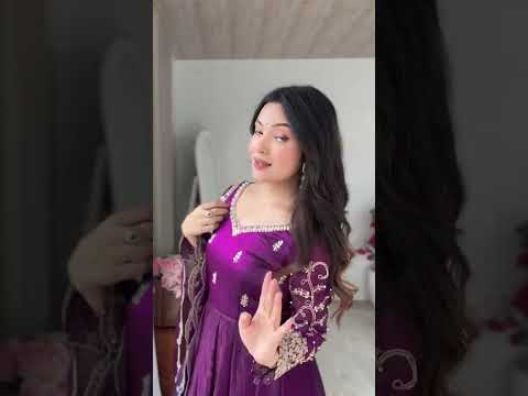 Purple Sequins Embroidered Anarkali Suit – Pant Set with Dupatta
