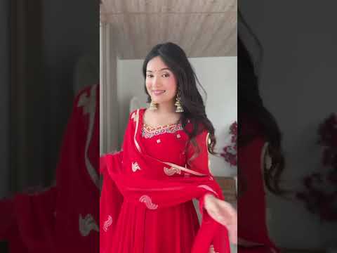 Red Sequins Embroidered Suit – Anarkali Faux Georgette