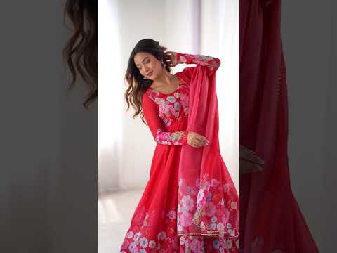 Red Soft Organza Silk Suit
