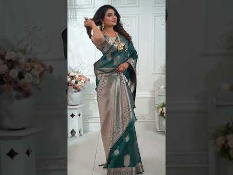 Teal Green Soft Organza Banarasi Silk Saree