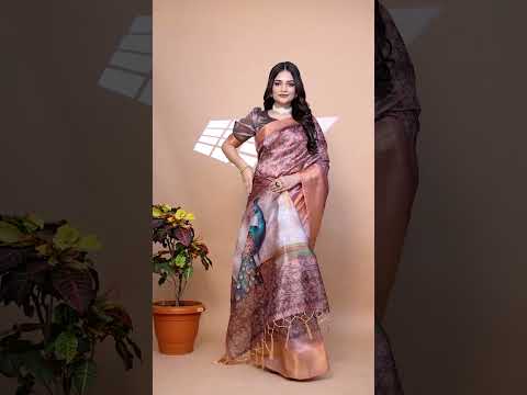 Olive Green Zari Weaving Saree – Premium Crystal with Peacock Pallu