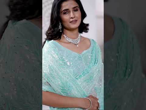 Aqua Blue Thread Embroidered Saree – Tissue Net, Party Wear