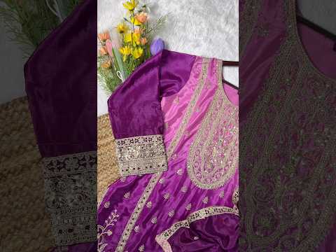 Purple Shaded Chinon Silk Suit