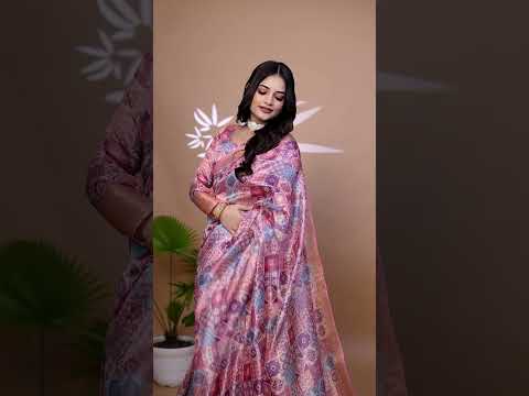 Soft Pink Zari Weaving Saree – Premium Crystal with Patchwork Print
