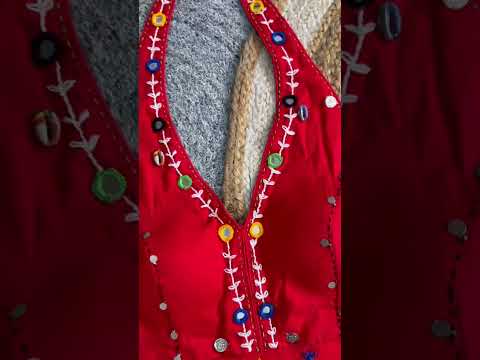 Red Multi Thread with Mirror Work Blouse – Sleeveless V-Neck Cotton Blend