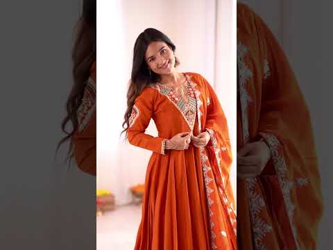 Orange Sequins Embroidered Suit – Full Sleeve Anarkali