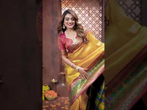 Brown Yellow Soft Pure Banarasi Tissue Silk Saree