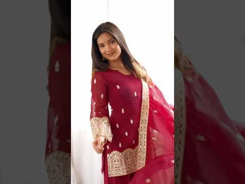 Maroon Sequins Embroidered Suit – Bell Bottom Pant Set with Dupatta