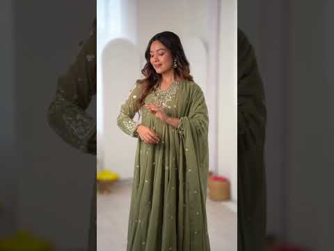 Olive Green Embroidered Anarkali Suit – Straight Pant Set