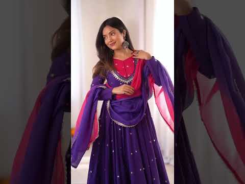 Purple Sequins Embroidered Anarkali Suit – Pant Set with Dupatta