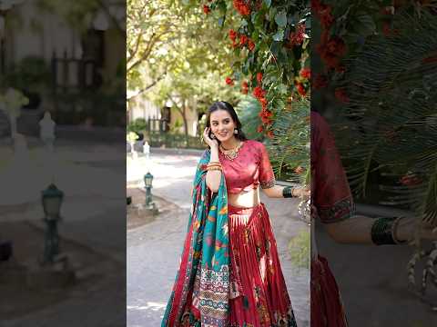 Deep Red Tussar Silk Lehenga