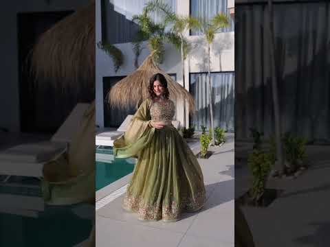 Olive Green Fendy Silk Lehenga