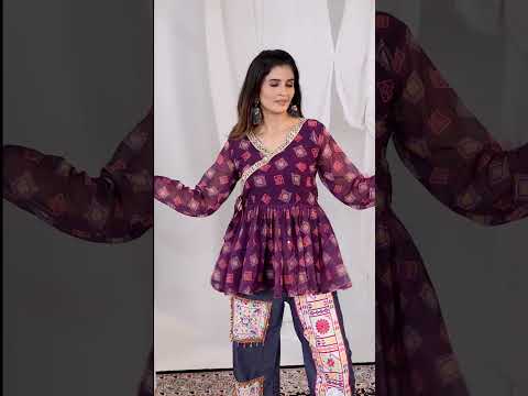 Wine Purple Embroidered Coord Set – Faux Georgette Kediya Mirror Ghughari Work