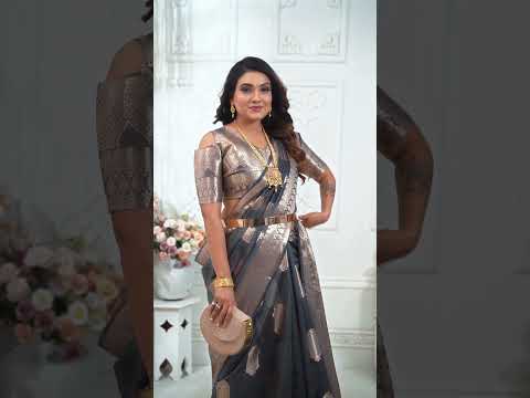 Gray Soft Organza Banarasi Silk Saree