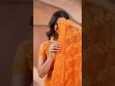 Mustard Yellow Embroidered Saree – Butterfly Net, Party Wear