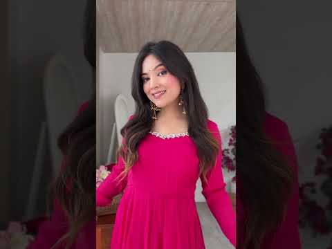 Dark Pink Handwork Mirror Work Suit – Anarkali Mul Chanderi