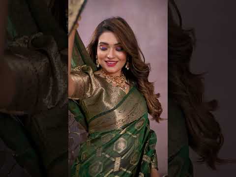 Dark Green Soft Organza Banarasi Silk Saree