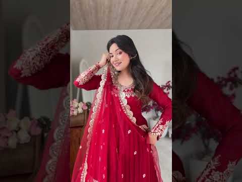 Red Sequins Embroidered Suit – Doremon Crush, Round Neck, Full Sleeves