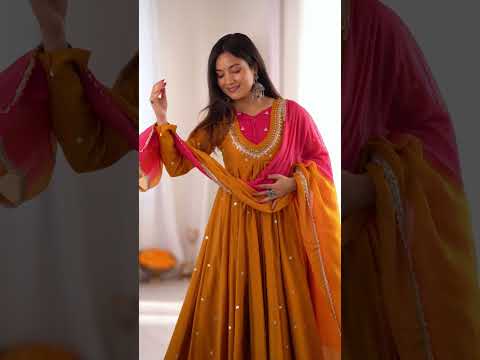 Yellow Sequins Embroidered Anarkali Suit – Pant Set with Dupatta