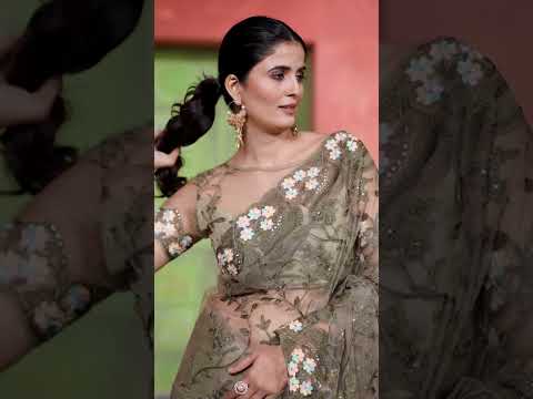 Olive Green Thread Embroidered Saree – Butterfly Net, Party Wear