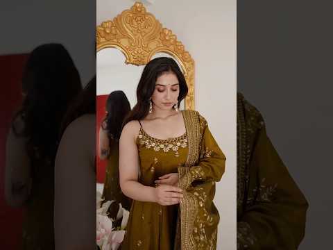 Olive Green Vichitra Silk Suit