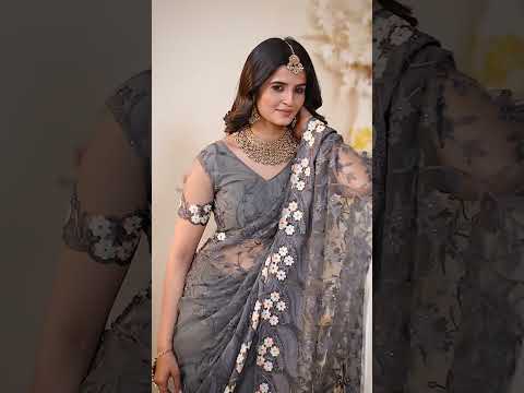Gray Thread Embroidered Saree – Butterfly Net, Party Wear